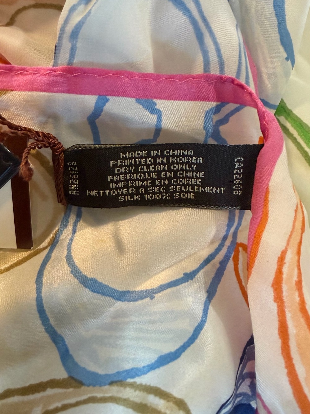 NWT Coach Multicolor Silk Scarf with Pink Trim - Picture 7 of 8